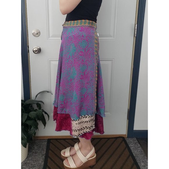 Jewel Tone‎ Silk Blend Wrap Skirt - Picture 2 of 4